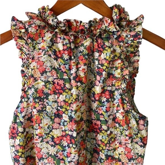 J. Crew Liberty Print Floral Ruffle Blouse Sleeveless Tie Split Neck Thorpe - Picture 8 of 16